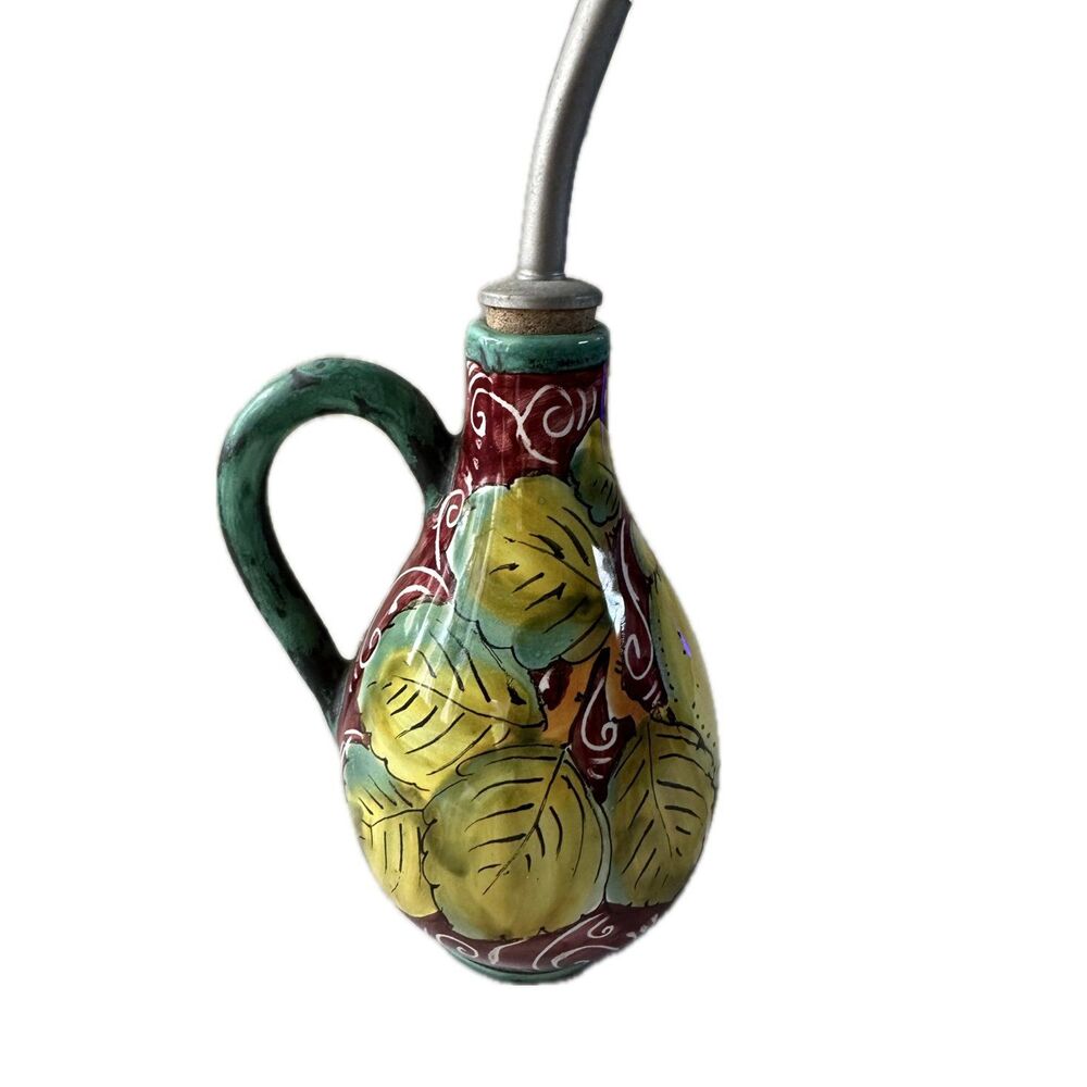 Grazia Positano Hand Painted Handmade Olive Oil Ceramic Pottery Bottle 16cm 6"